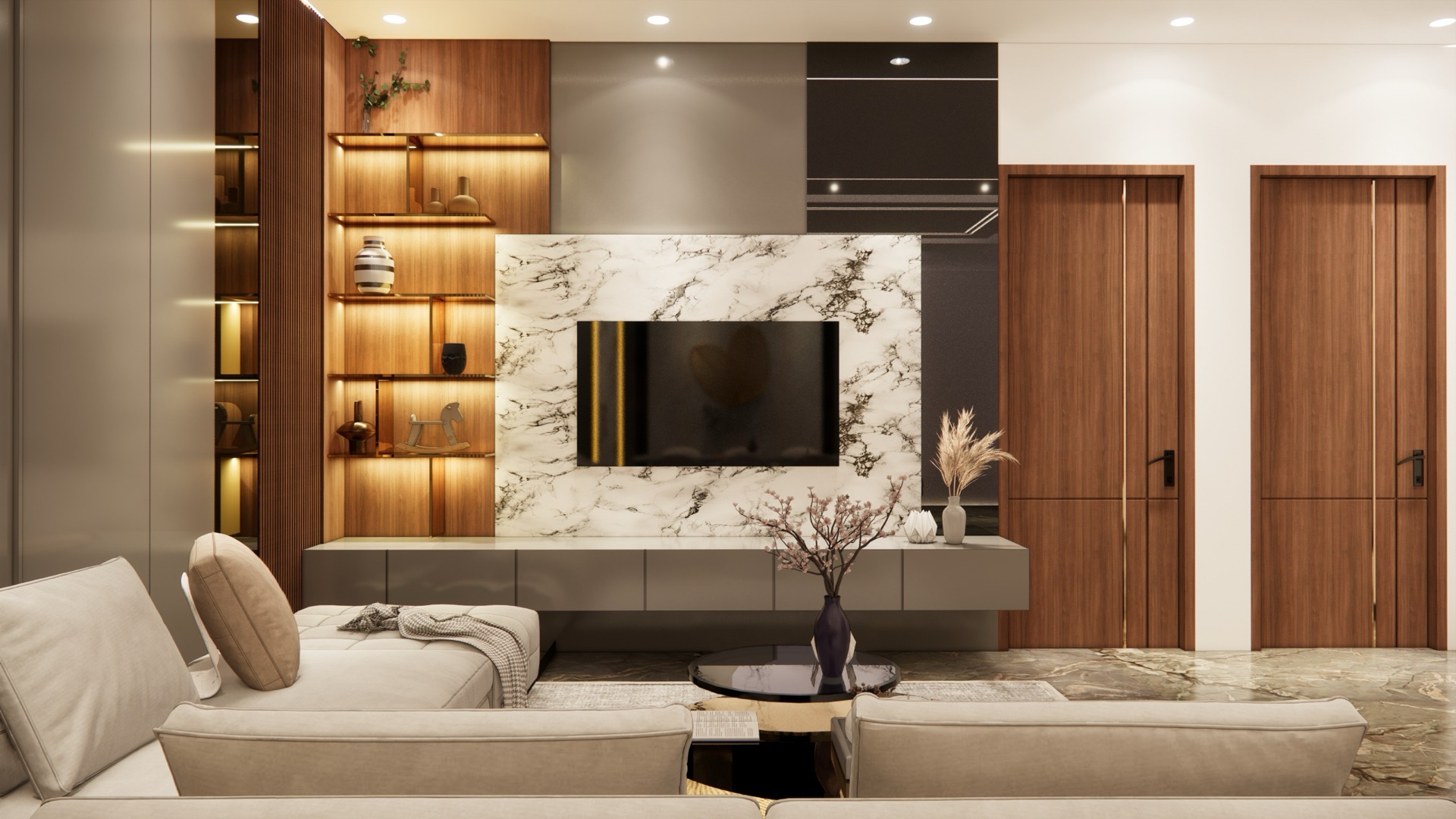 Drawing room · marble media wall